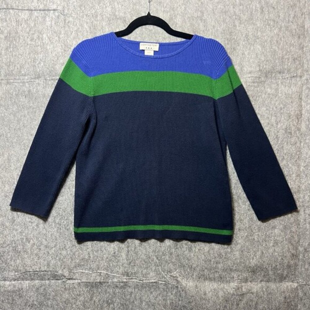 Vintage Covington Sweatshirt Womens XL Ribbed Knit Color Block Blue Green‎